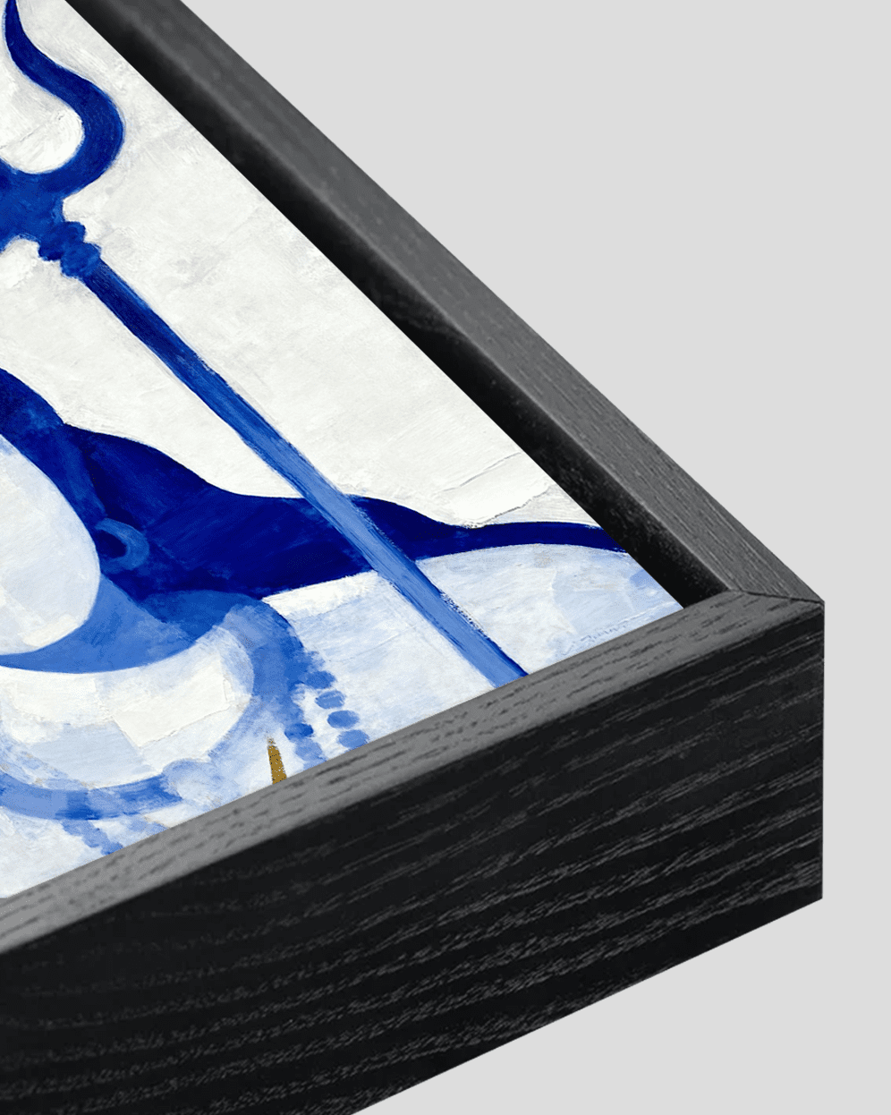 Divine Presence modern abstract Shiva artwork featuring a serene depiction of Lord Shiva in minimal forms and calming blue tones.