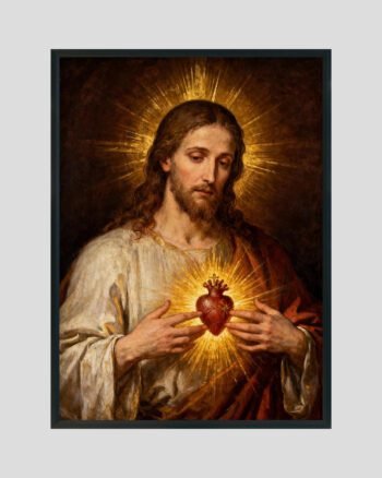 Sacred Heart of Jesus classical painting with radiant golden light – Christian devotional wall art