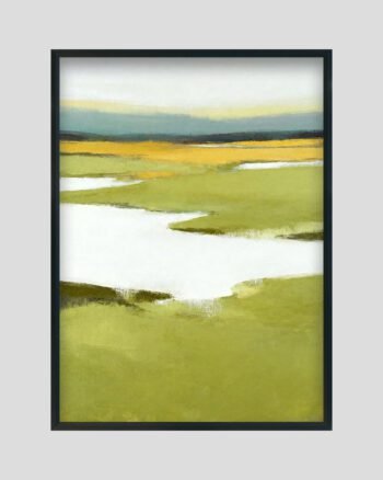 Golden Meadows – Minimalist Green & Yellow Landscape Art