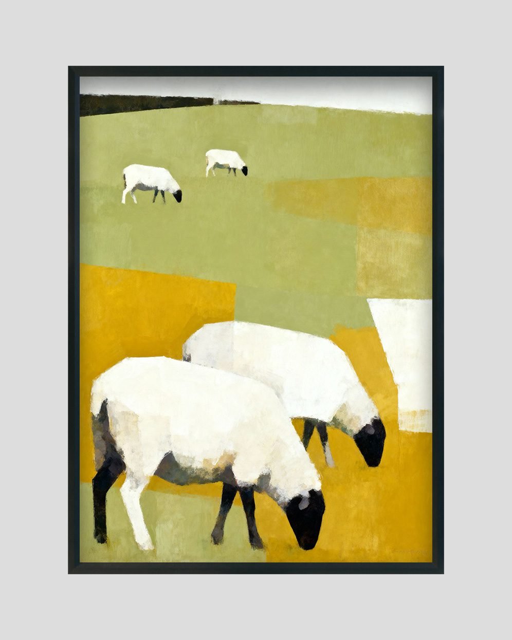 Grazing Calm – Modern Abstract Sheep Landscape Art
