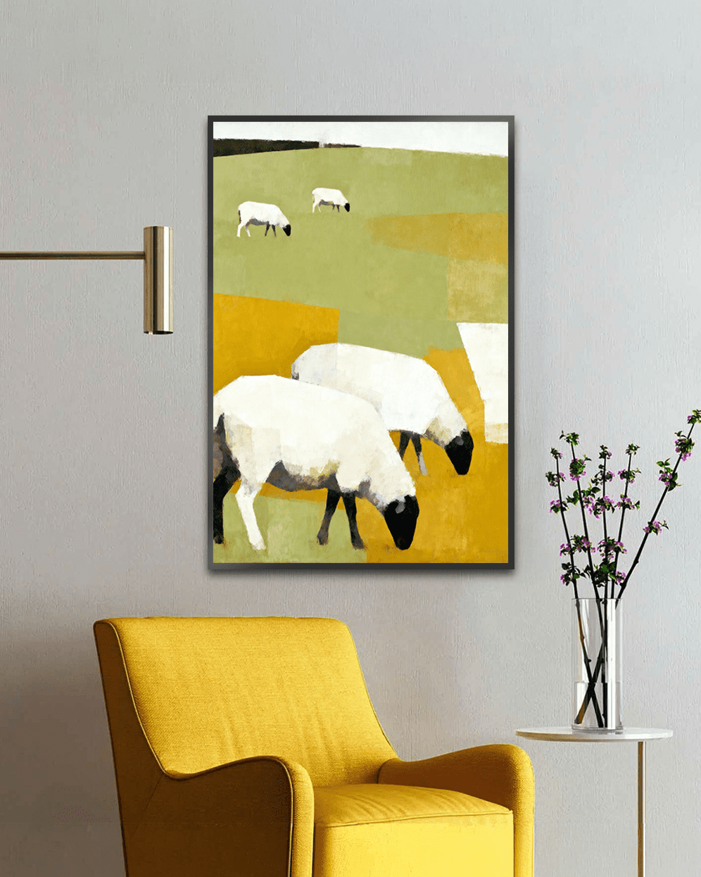Grazing Calm – Modern Abstract Sheep Landscape Art