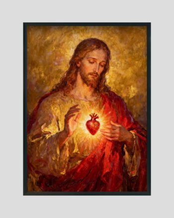 Sacred Heart of Jesus painting – divine Christian devotional wall art in golden red tones