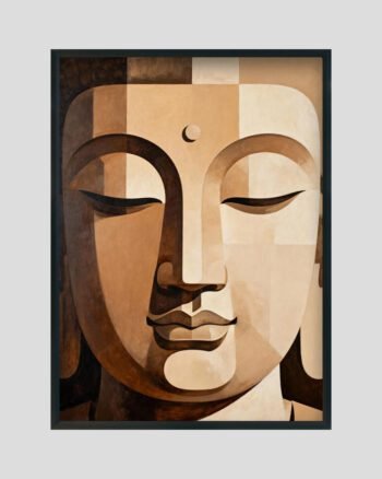 Serene Buddha Face painting – modern abstract Buddha wall art in earthy tones