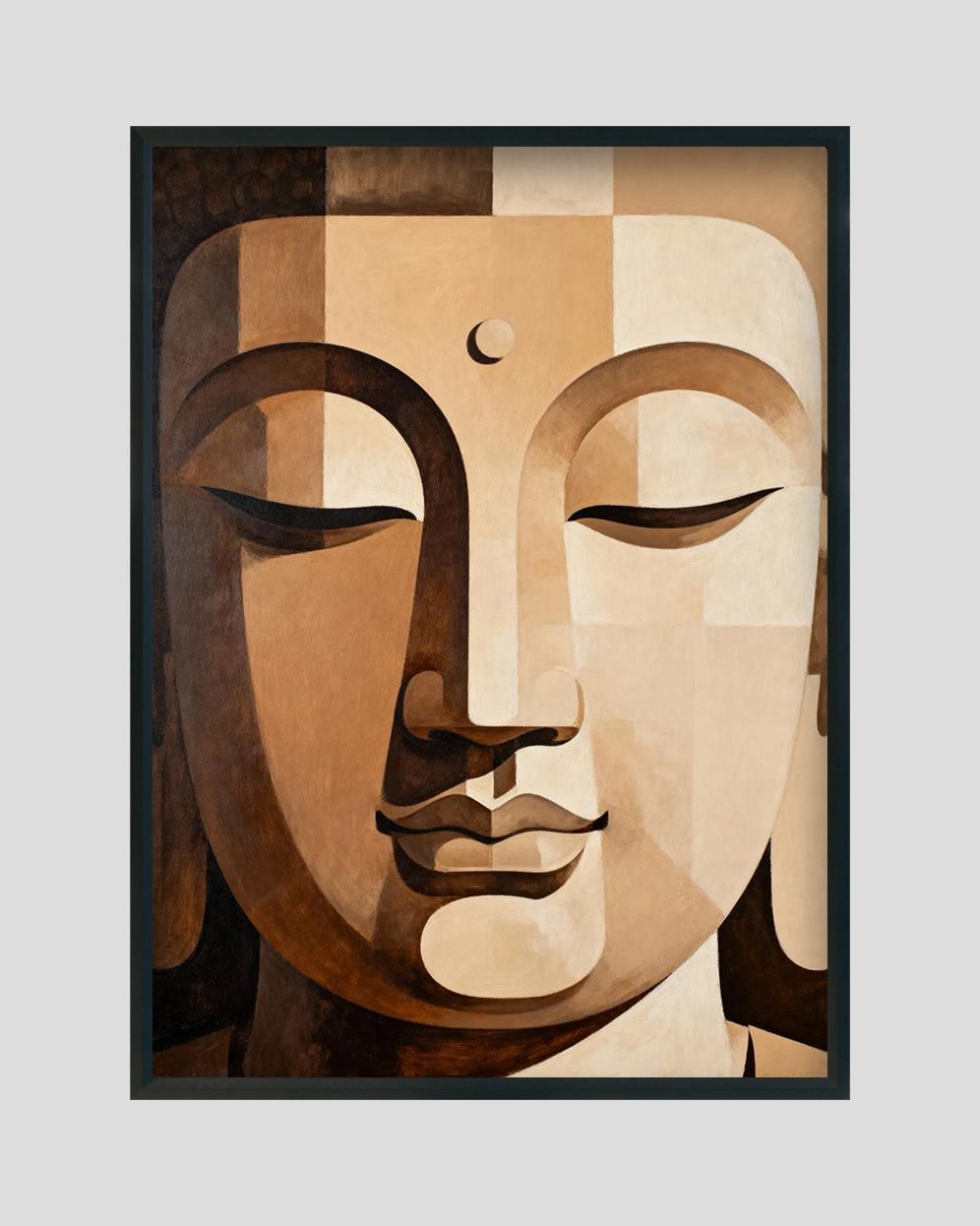 Serene Buddha Face painting – modern abstract Buddha wall art in earthy tones
