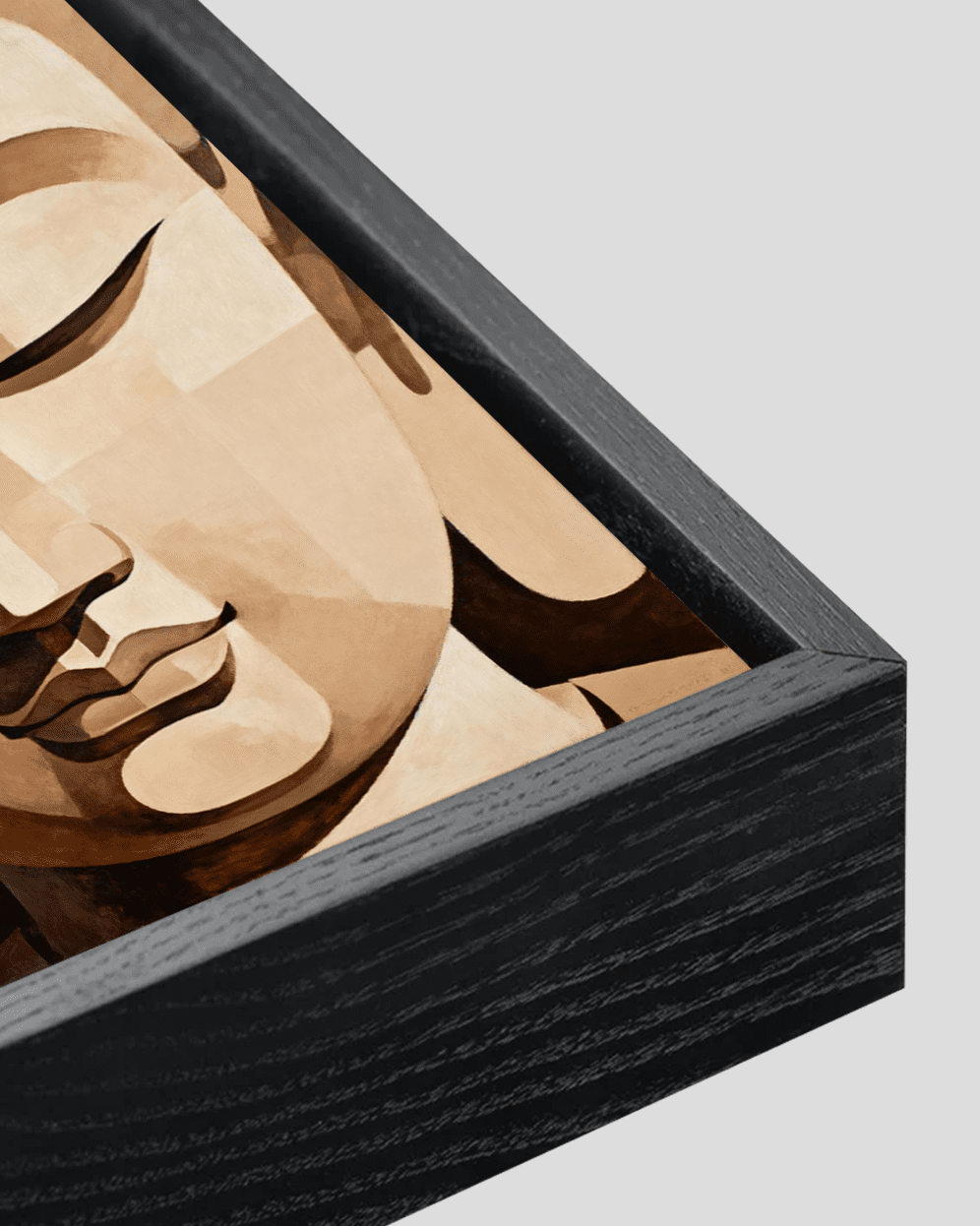 Serene Buddha face modern abstract spiritual wall art featuring a calm, minimalist Buddha portrait in soft earthy tones, symbolising peace, mindfulness, and inner harmony.