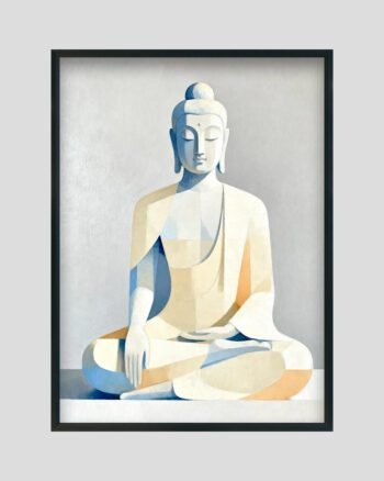 Tranquil Aura Buddha painting – modern minimalist blue and beige Buddha wall art