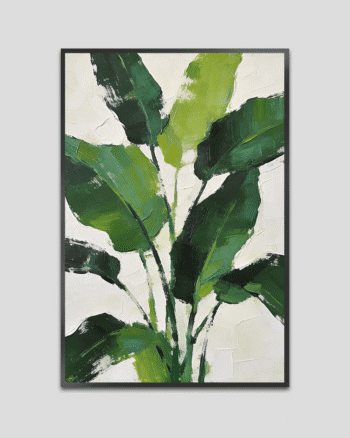 Banana Leaf Botanical Abstract Painting in Green – Modern Textured Wall Art on Canvas